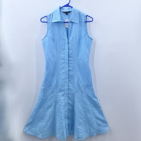 Brooks Brothers Dresses & Skirts - Women's Brooks Brothers Linen Shirt Dress 4P Preppy Sleeveless Blue Pinstripe